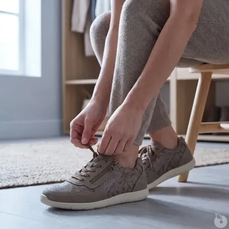 Baskets outdoor beige lacets + zip latéral 37-41