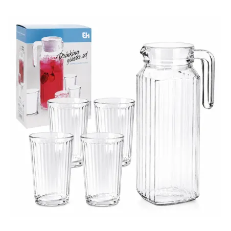Set carafe 1,1L + 4 verres 200ml en verre élégant