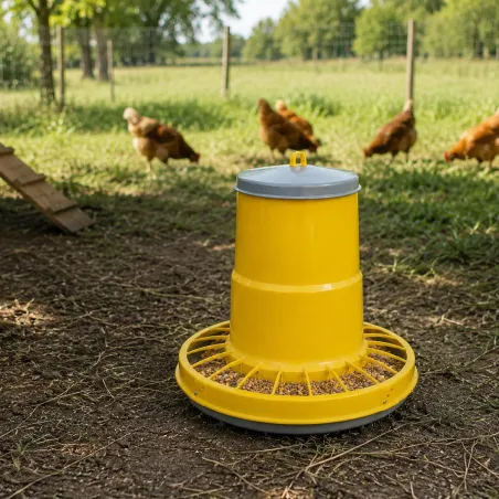 Mangeoire trémie 10 kg jaune anti-gaspi pour volailles