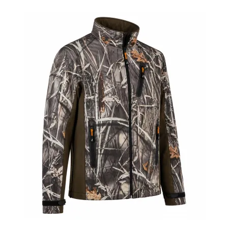 Blouson chasse softshell camo kaki 4 poches S-3XL