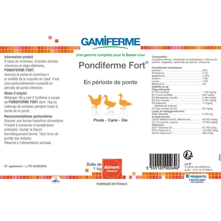Aliment minéral Pondiferme Fort pour poules pondeuses 1kg