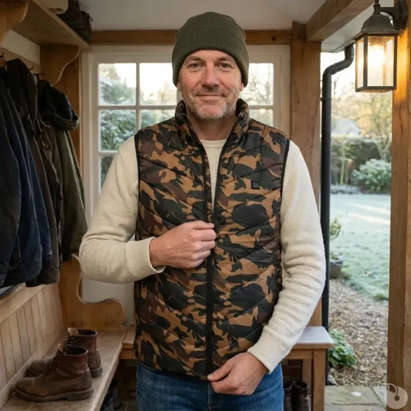 Gilet chauffant camo CE - M à 3XL pour extérieur