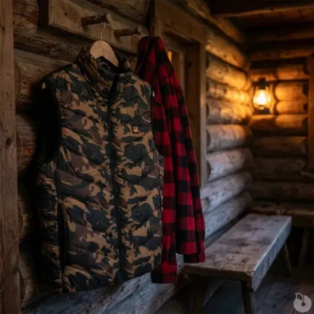 Gilet chauffant camo CE - M à 3XL pour extérieur