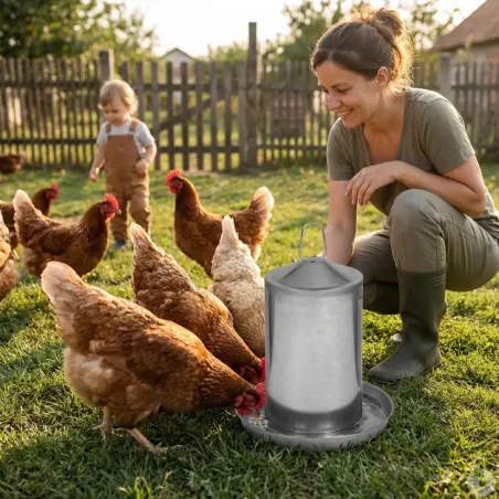 Abreuvoir galvanisé 4L pour poules - Double paroi robuste