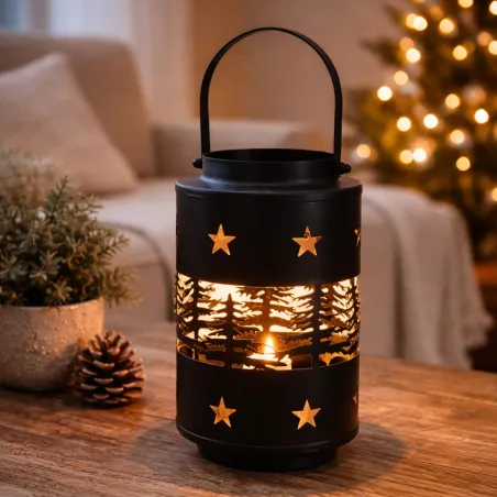 Lanterne en fer noir 14,5x20cm - Poignée intégrée 350g