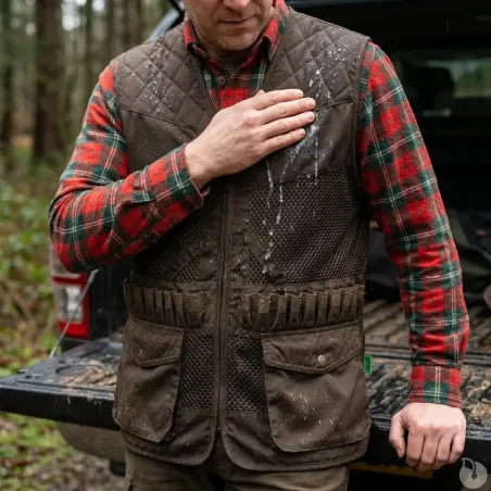 Gilet de chasse Treeland marron 20 cartouchières déperlant