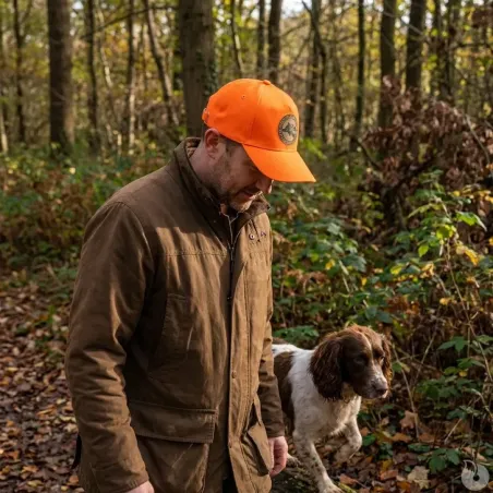 Casquette chasse sanglier coton orange réglable