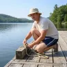 Short flottant marine-gris en coton 3 poches taille ajustable