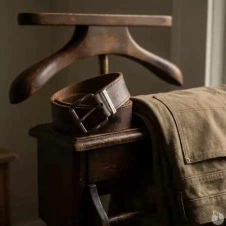 Ceinturon chasse cuir motif sanglier et bécasse