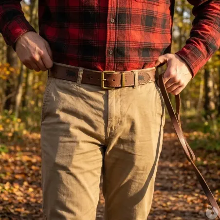 Ceinture chasse cuir motif sanglier et bécasse