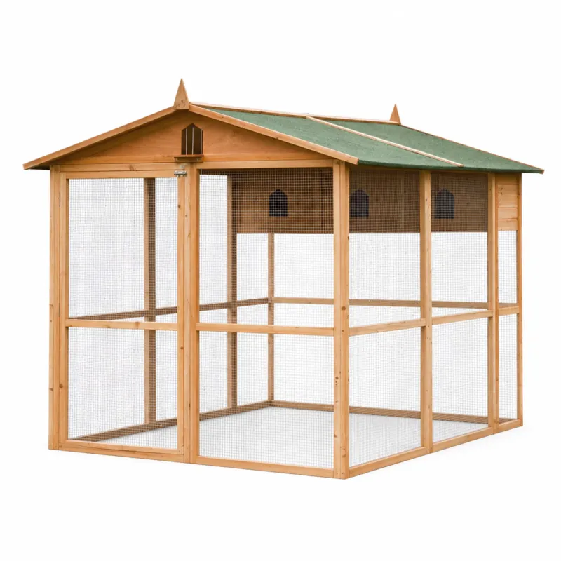 Pigeonnier 3 cases bois + volière sécurisée 130x160 cm