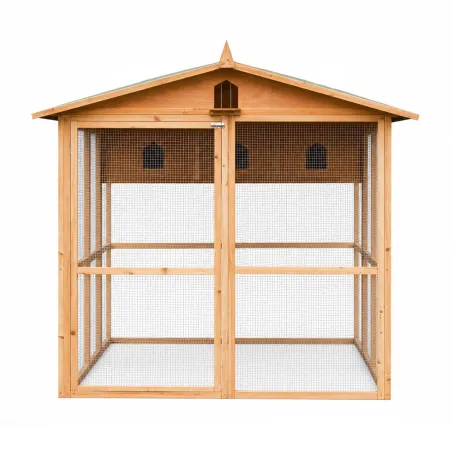 Pigeonnier 3 cases bois + volière sécurisée 130x160 cm