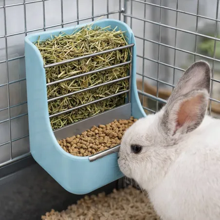 Mangeoire double usage pour lapin grain et foin