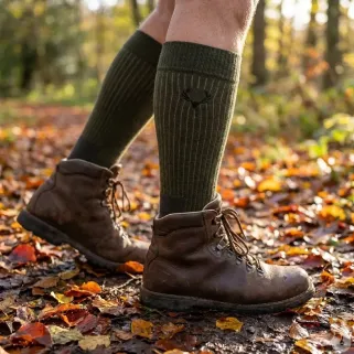 Chaussettes hautes kaki laine mérino - Mixte