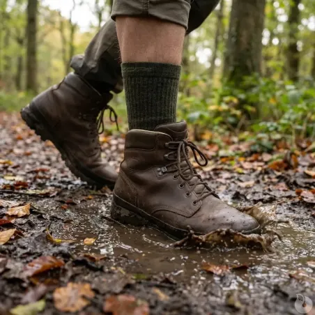 Chaussettes mérino kaki 50% laine - Confort & résistance