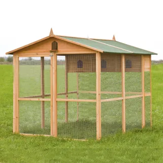 Pigeonnier 3 cases bois + volière sécurisée 130x160 cm