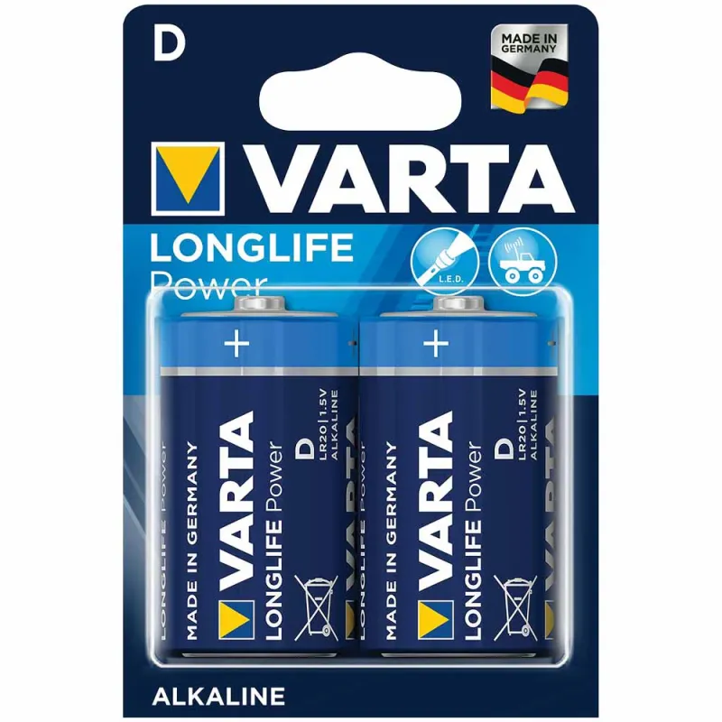 Piles Varta LR20 D 1.5V - Lot de 2 alcalines