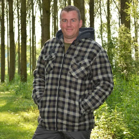 Chemise sherpa capuche 4 poches marron/rouge M à 3XL