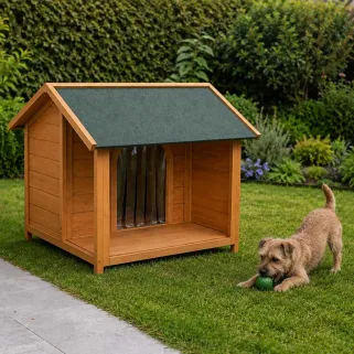 Abri bois chien avec terrasse surélevée - Taille M