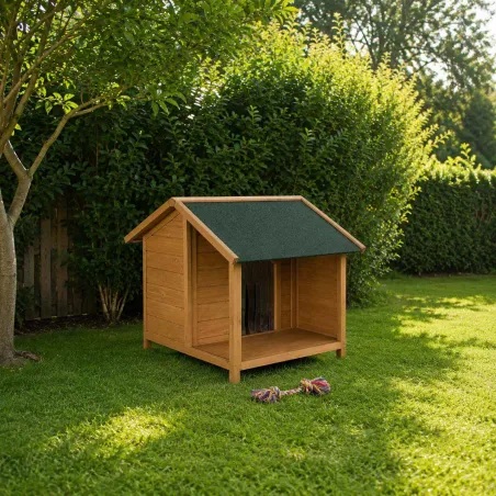 Abri bois chien avec terrasse surélevée - Taille M