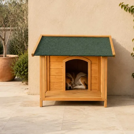 Abri bois chien avec terrasse surélevée - Taille M