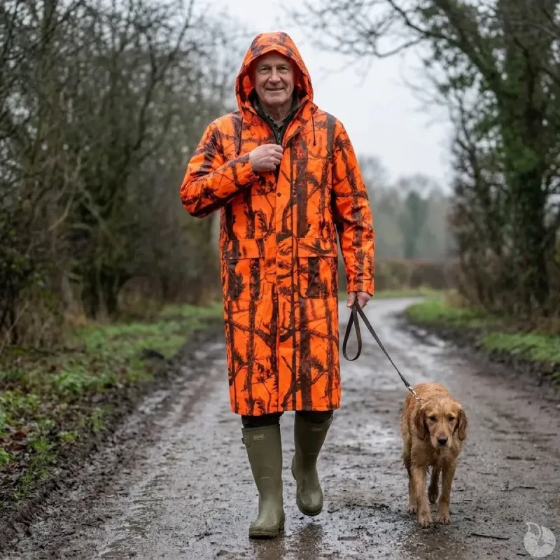 Manteau imperméable long camo orange - M à 4XL