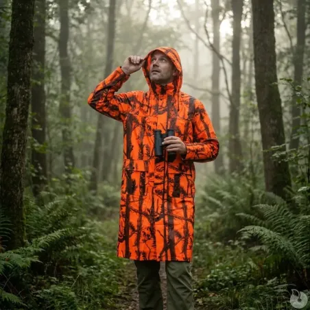 Manteau imperméable long camo orange - M à 4XL
