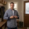 Chemise homme en flanelle à carreaux marron Aubépine