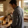 Chemise homme en flanelle à carreaux marron Aubépine
