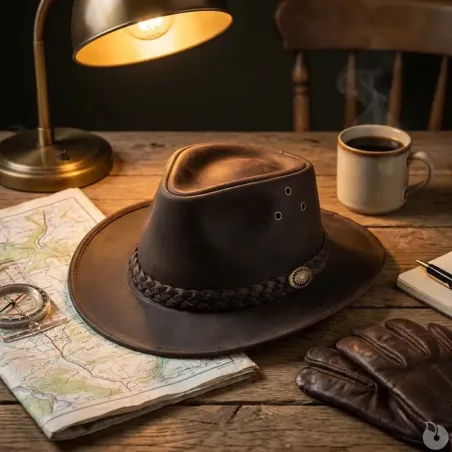 Chapeau chasse cuir velour marron imperméable 57-60 cm