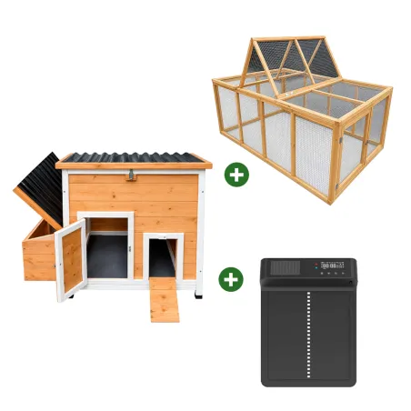 Kit poulailler + enclos + portier solaire pour 6 poules