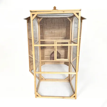 Volière hexagonale en bois avec sas et 3 abris inclus