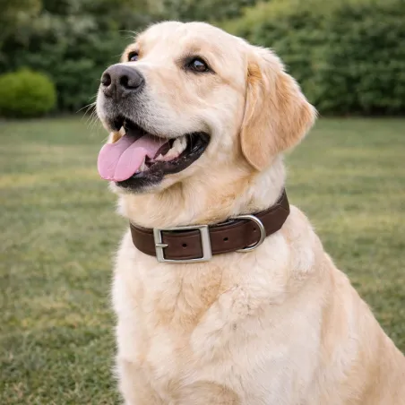 Collier cuir buffle marron S/M - 45 cm pour chiens actifs