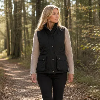Gilet Haxby Walker & Hawkes vert coton ciré femme