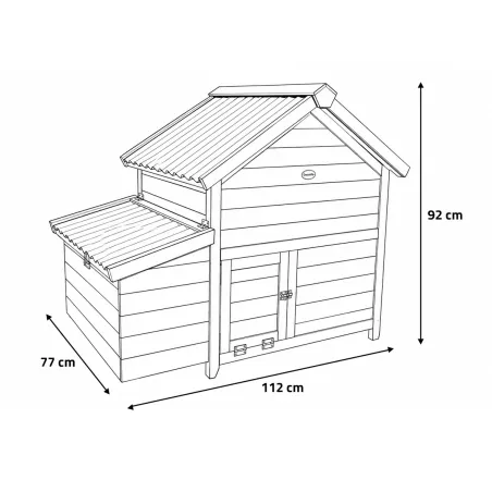Poulailler bois 3 poules - Toit plastique - 112x77x92 cm