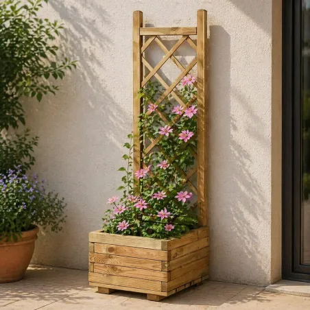 Lot de 2 jardinières treillis en bois traité autoclave