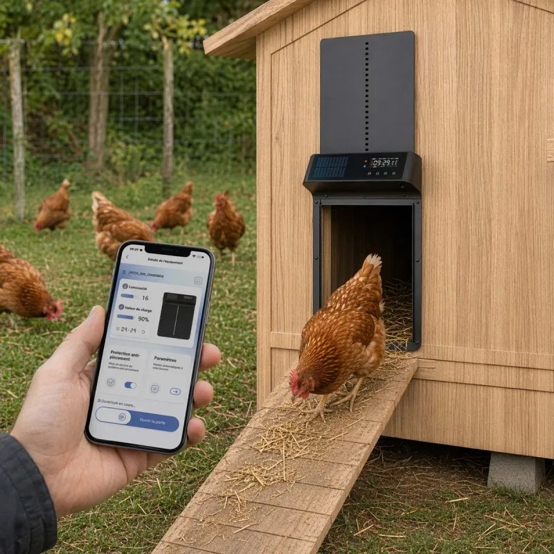Portier solaire automatique pour poulailler avec app