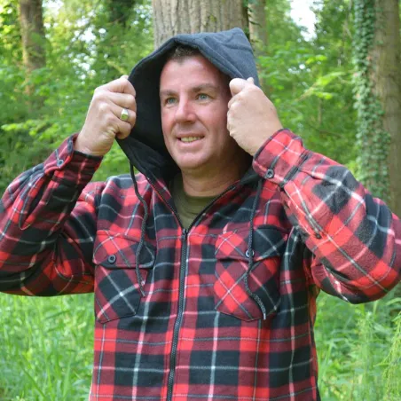 Chemise sherpa capuche 4 poches marron/rouge M à 3XL