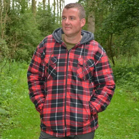 Chemise sherpa capuche 4 poches marron/rouge M à 3XL