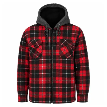 Chemise sherpa capuche 4 poches marron/rouge M à 3XL