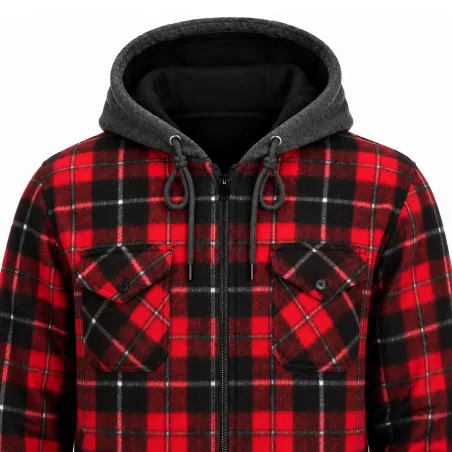 Chemise sherpa capuche 4 poches marron/rouge M à 3XL