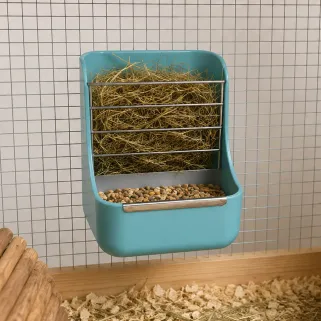 Mangeoire double usage pour lapin grain et foin