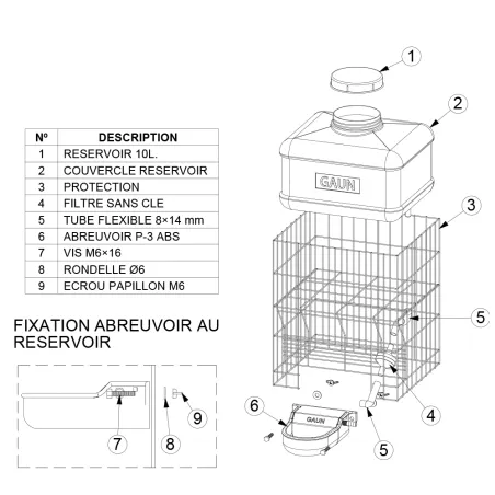 Abreuvoir auto Gaun 10L - Eau fraîche pour volailles et petits animaux