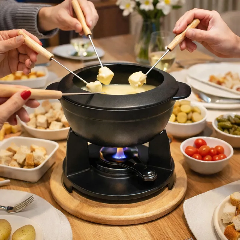 Service à fondue CLASSIC noir mat - caquelon & fourchettes