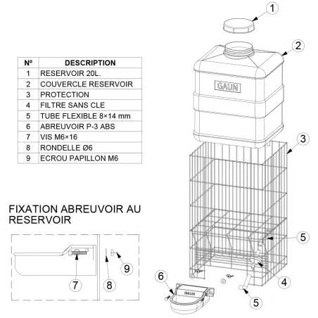 Abreuvoir auto Gaun 20L - Hydratation durable volailles et petits animaux