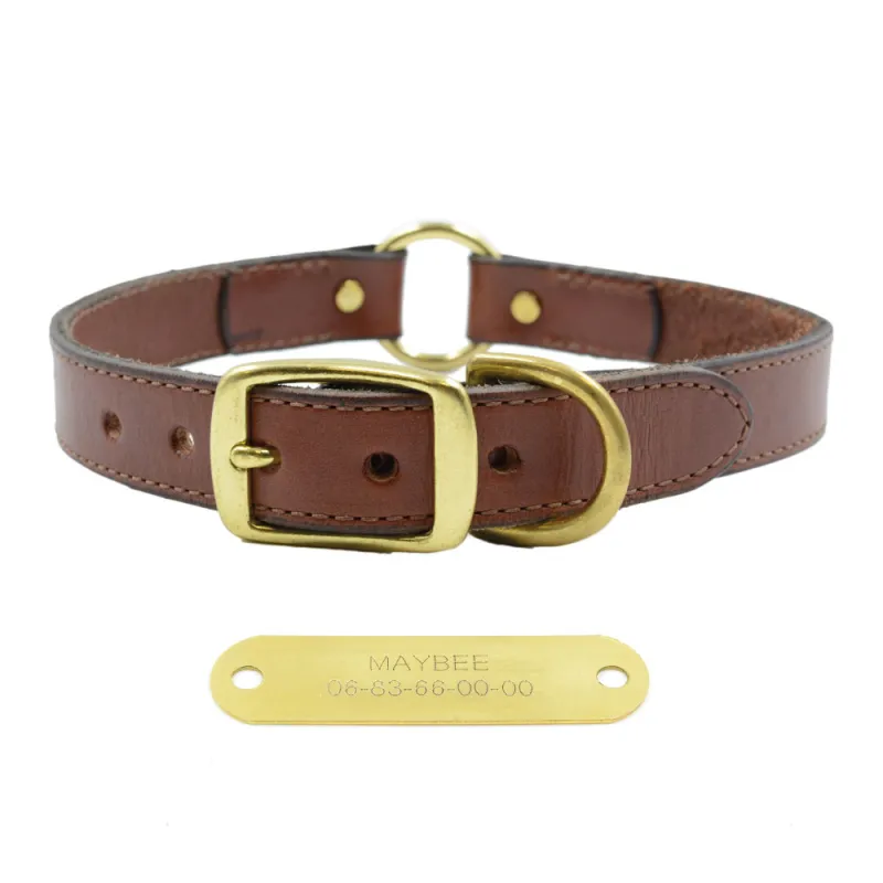 Collier cuir noisette gravé - 4 tailles disponibles