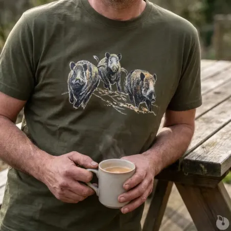 T-shirt chasse Bartavel® kaki motif sangliers