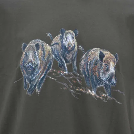 T-shirt chasse Bartavel® kaki motif sangliers