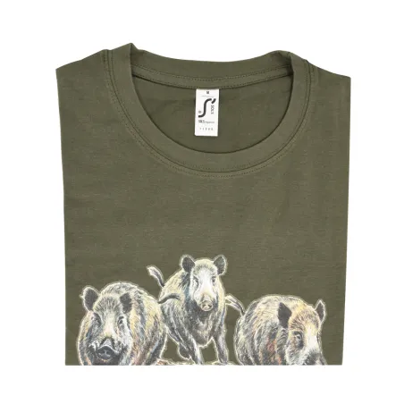 T-shirt chasse Bartavel® kaki motif sangliers