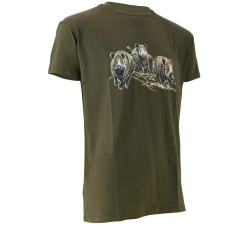 T-shirt chasse Bartavel® kaki motif sangliers
